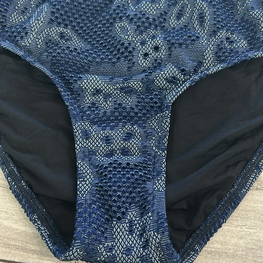 Athena Blue Lace bikini swim bottoms size 8 NWOT